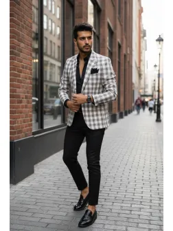 Sacou barbati slim fit in carouri B8283 14-5.2