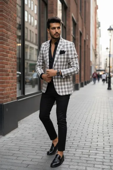 Sacou barbati slim fit in carouri B8283 14-5.2