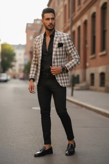 Sacou barbati slim fit in carouri B8283 14-5.2