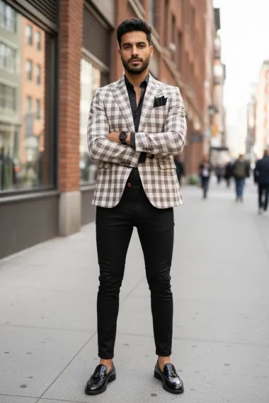 Sacou barbati slim fit in carouri B8283 14-5.2