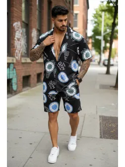 Compleu de vara camasa imprimeu + pantaloni 12742 D9-3