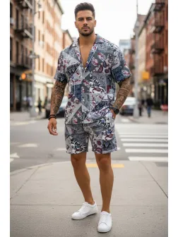 Compleu de vara camasa imprimeu + pantaloni 12832 79-3.1