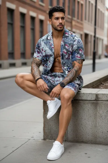 Compleu de vara camasa imprimeu + pantaloni 12832 79-3.1