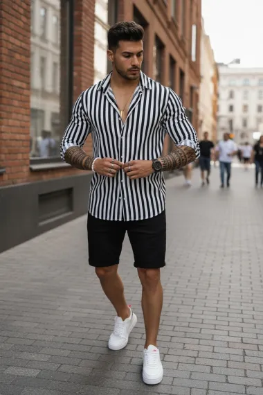 Compleu de vara camasa dungi + pantaloni 13213