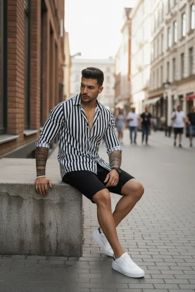 Compleu de vara camasa dungi + pantaloni 13213