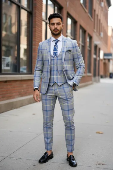 Costum barbati slim fit (PANTALONI + VESTA) 5379 i15-4.2