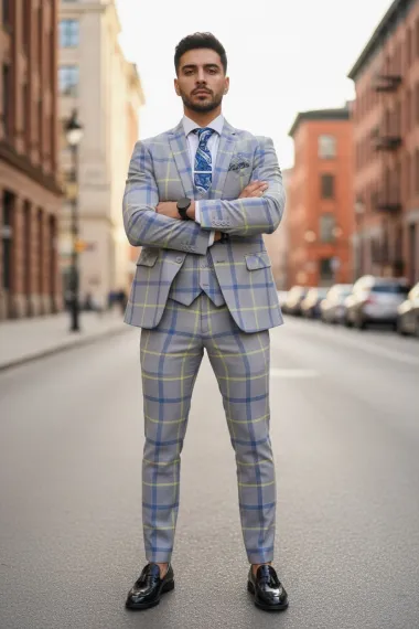 Costum barbati slim fit (PANTALONI + VESTA) 5379 i15-4.2