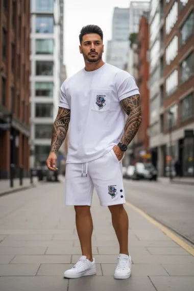 Compleu de vara tricou + pantaloni alb, imprimeu pe spate, 031