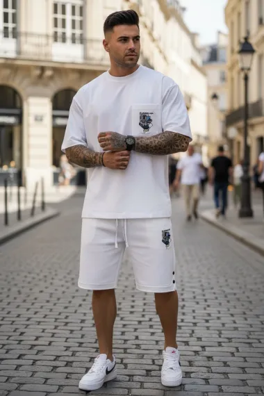 Compleu de vara tricou + pantaloni alb, imprimeu pe spate, 031