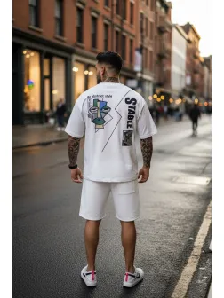 Compleu de vara tricou + pantaloni alb, imprimeu pe spate, 031