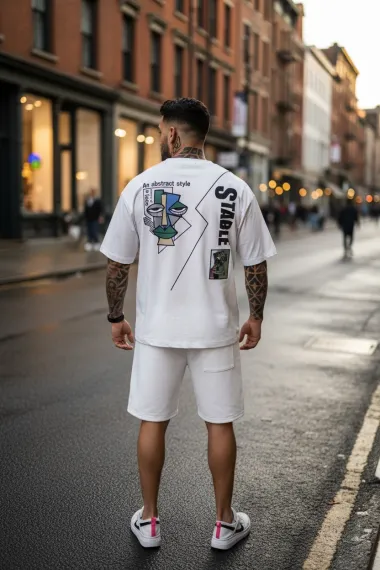 Compleu de vara tricou + pantaloni alb, imprimeu pe spate, 031