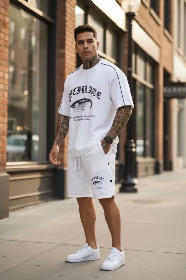 Compleu de vara tricou + pantaloni alb, 009