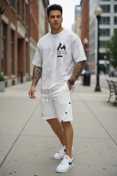 Compleu de vara tricou + pantaloni alb, imprimeu pe spate 012