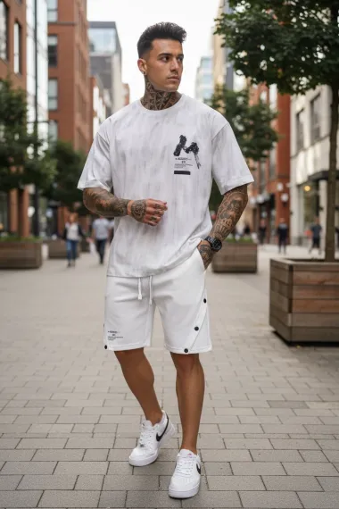 Compleu de vara tricou + pantaloni alb, imprimeu pe spate 012