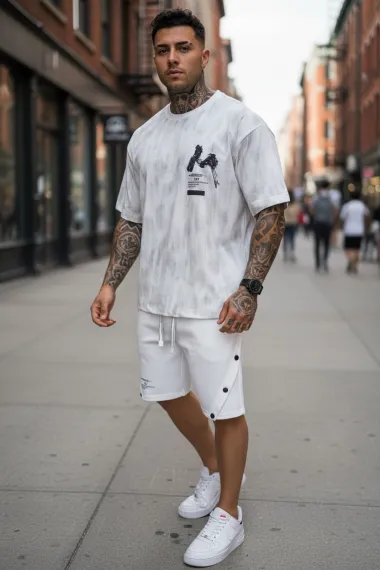 Compleu de vara tricou + pantaloni alb, imprimeu pe spate 012