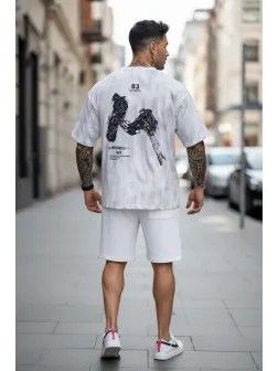 Compleu de vara tricou + pantaloni alb, imprimeu pe spate 012