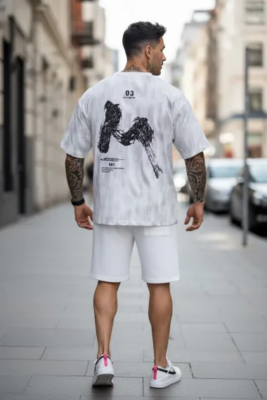 Compleu de vara tricou + pantaloni alb, imprimeu pe spate 012