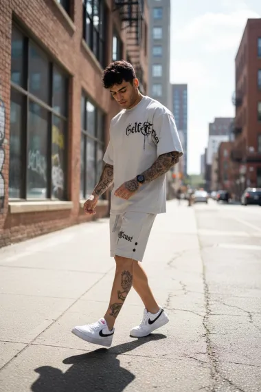 Compleu de vara tricou + pantaloni gri, imprimeu pe spate 010