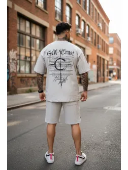 Compleu de vara tricou + pantaloni gri, imprimeu pe spate 010