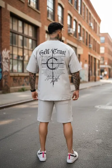 Compleu de vara tricou + pantaloni gri, imprimeu pe spate 010