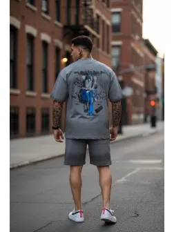 Compleu de vara tricou + pantaloni gri, imprimeu pe spate 033