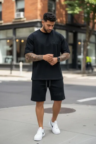 Compleu de vara tricou + pantaloni negru, imprimeu pe spate 010