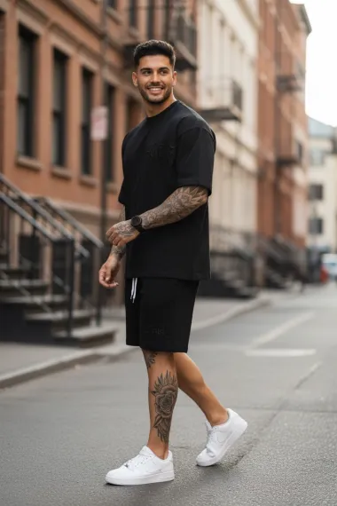 Compleu de vara tricou + pantaloni negru, imprimeu pe spate 010