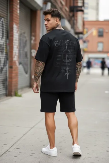 Compleu de vara tricou + pantaloni negru, imprimeu pe spate 010