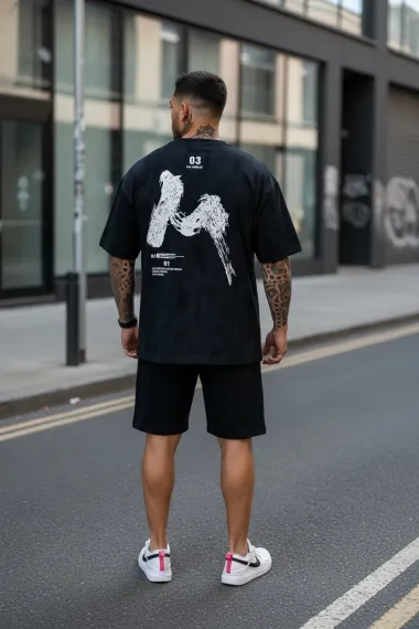 Compleu de vara tricou + pantaloni negru, imprimeu pe spate 012