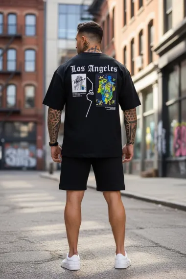 Compleu de vara tricou + pantaloni negru, imprimeu pe spate 029