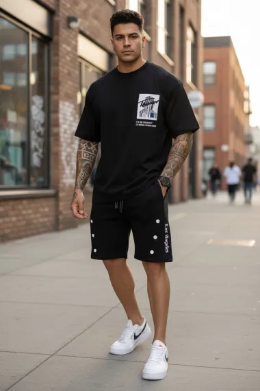 Compleu de vara tricou + pantaloni negru, imprimeu pe spate 029