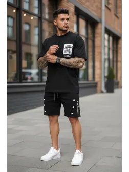 Compleu de vara tricou + pantaloni negru, imprimeu pe spate 029