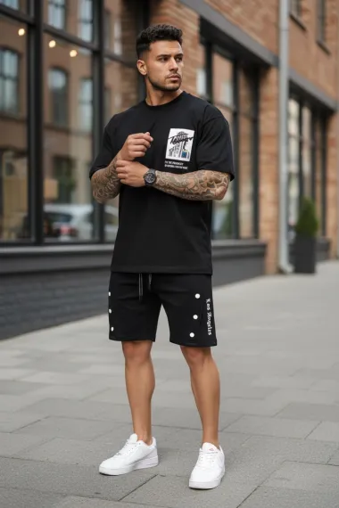 Compleu de vara tricou + pantaloni negru, imprimeu pe spate 029