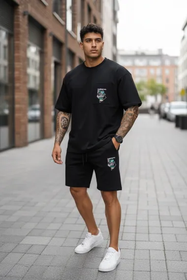 Compleu de vara tricou + pantaloni negru, imprimeu pe spate, 031