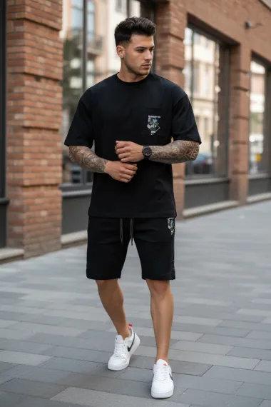 Compleu de vara tricou + pantaloni negru, imprimeu pe spate, 031