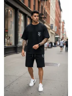 Compleu de vara tricou + pantaloni negru, imprimeu pe spate, 031