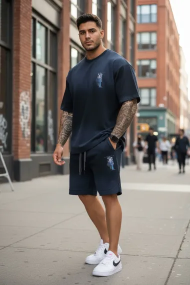 Compleu de vara tricou + pantaloni negru, imprimeu pe spate 033