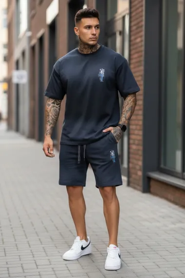 Compleu de vara tricou + pantaloni negru, imprimeu pe spate 033