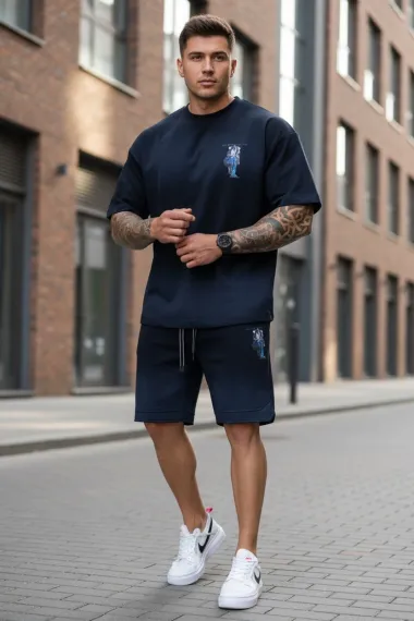 Compleu de vara tricou + pantaloni negru, imprimeu pe spate 033