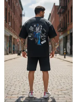 Compleu de vara tricou + pantaloni negru, imprimeu pe spate 033