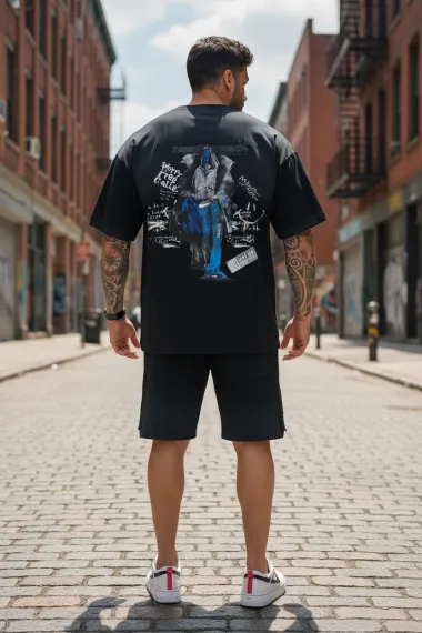 Compleu de vara tricou + pantaloni negru, imprimeu pe spate 033