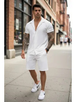 Compleu de vara camasa + pantaloni alb 3178