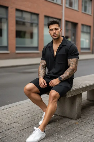 Compleu de vara camasa + pantaloni negru 3178