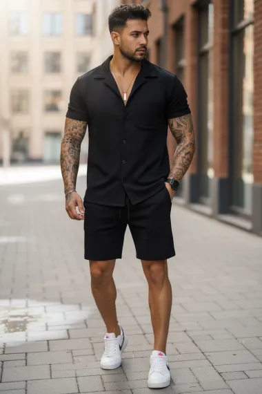 Compleu de vara camasa + pantaloni negru 3178