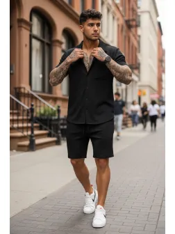 Compleu de vara camasa + pantaloni negru 3178