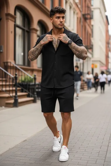 Compleu de vara camasa + pantaloni negru 3178