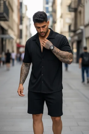 Compleu de vara camasa + pantaloni negru 3179