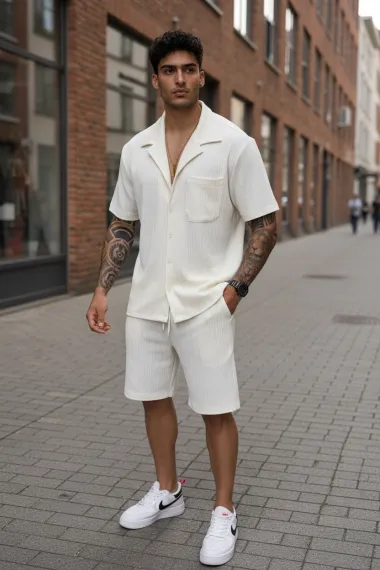 Compleu de vara camasa + pantaloni alb 3179