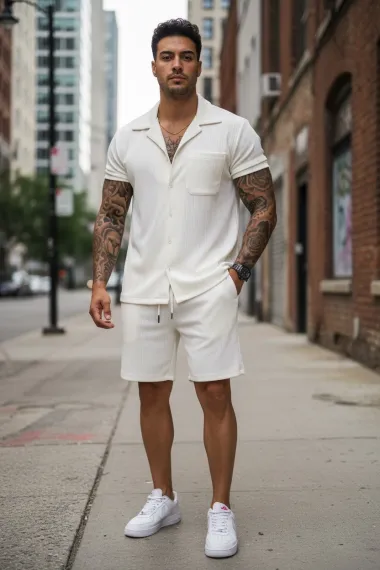 Compleu de vara camasa + pantaloni alb 3179