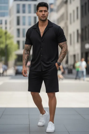 Compleu de vara camasa + pantaloni negru 3179